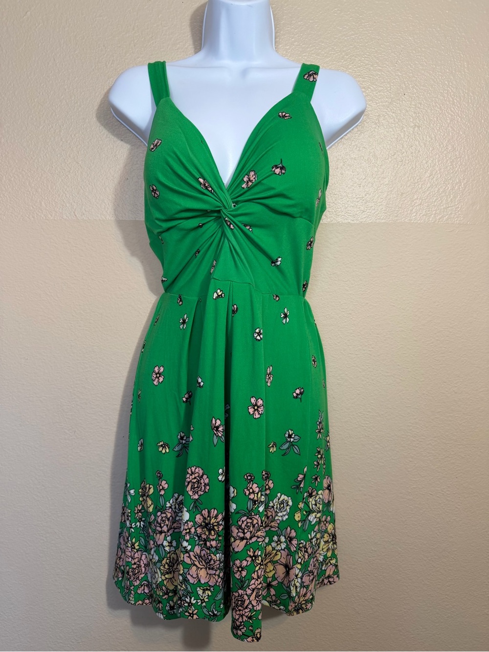 Derek Heart Green Floral Twist-Front Sundress